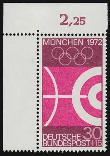589 Olympische Sommerspiele 30+15 Pf Bogenschießen ** Ecke o.l.