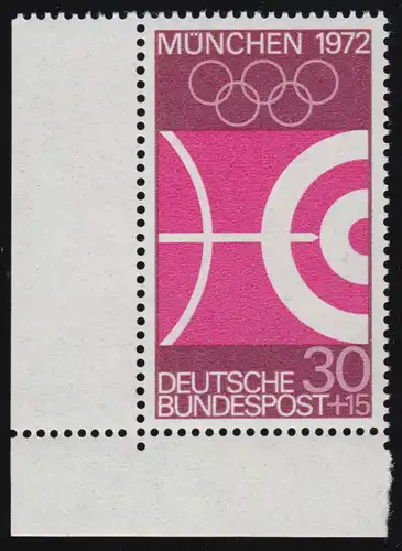 589 Olympische Sommerspiele 30+15 Pf Bogenschießen ** Ecke u.l.