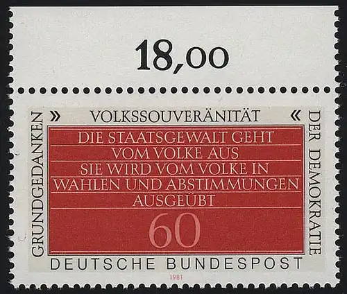 1107 Demokratie 60 Pf Volkssouveränität ** Oberrand