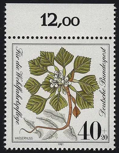 1108 Wohlfahrt Wassernuß 40+20 Pf ** Oberrand