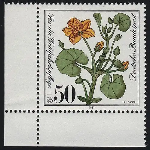 1109 Wohlfahrt Seekanne 50+25 Pf ** Ecke u.l.