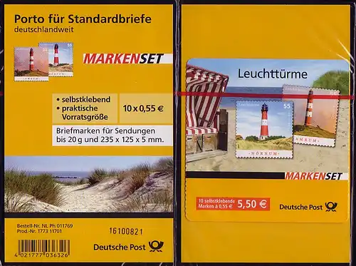 75a SB 8 MH Leuchttürme 2008, Blister, Vorderseite mit 8-stelliger Nummer, **