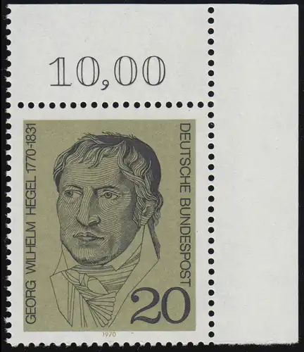 617 Georg Hegel 20 Pf ** Ecke o.r.