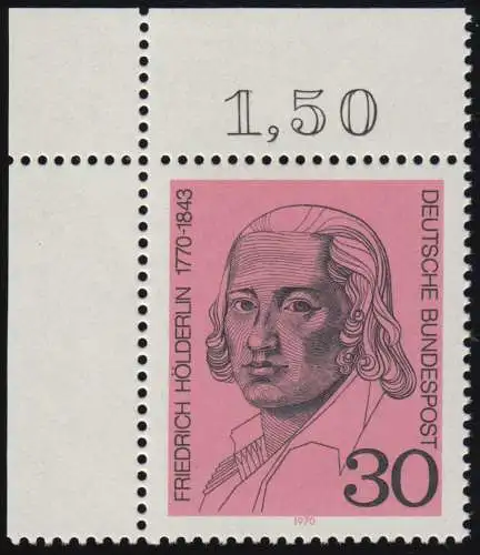 618 Friedrich Hölderlin 30 Pf ** Ecke o.l.