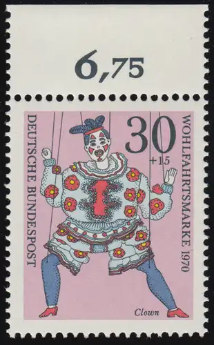 652 Wohlfahrt Marionetten 30+15 Pf Clown ** Oberrand