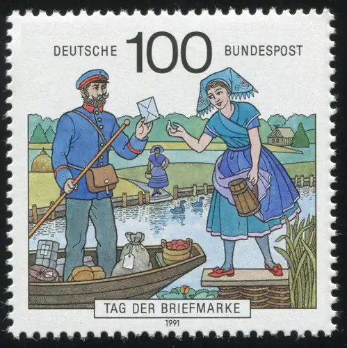 1570 Jour du timbre 1991 avec PLF point noir dans le tablier, champ 5, **