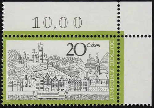 649 Fremdenverkehr Cochem, postfrisch ** Ecke o.r.