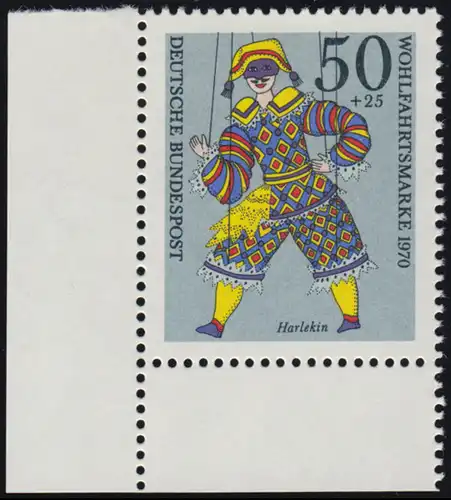 653 Wohlfahrt Marionetten 50+25 Pf Harlekin ** Ecke u.l.