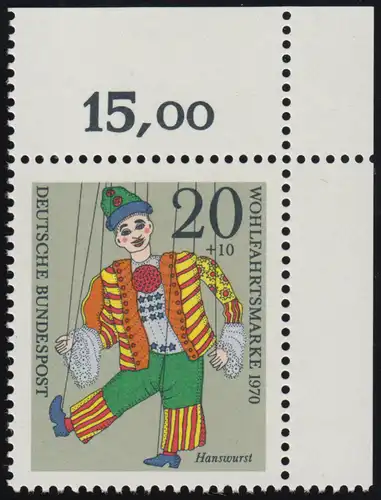 651 Marionnettes de bien-être 20+10 Pf Hanswurst ** coin o.r.