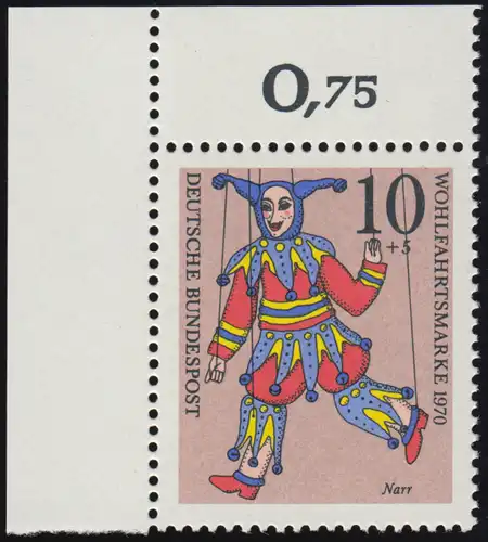 650 Wohlfahrt Marionetten 10+5 Pf Narr ** Ecke o.l.