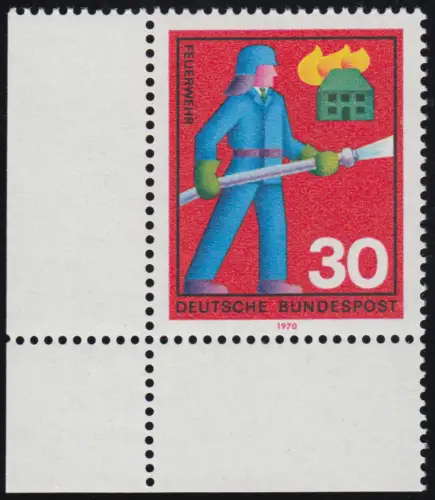 632 Hilfsdienste 30 Pf Feuerwehr ** Ecke u.l.