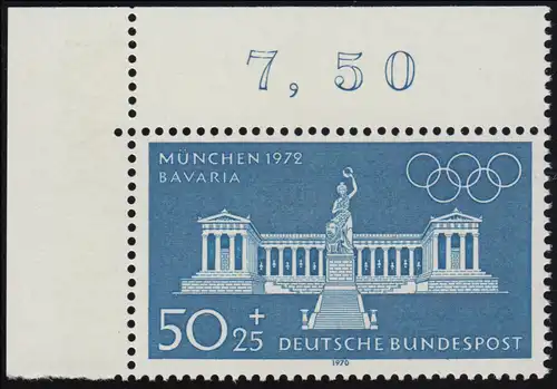 627 Olympische Sommerspiele 50+25 Pf Bavaria ** Ecke o.l.