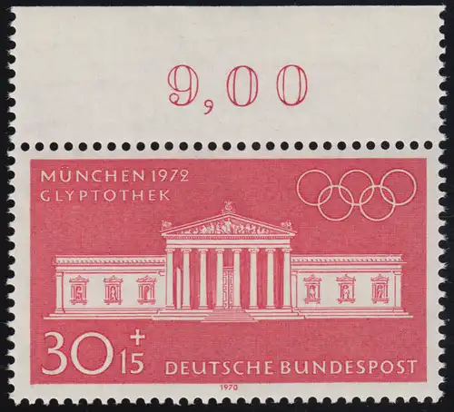 626 Olympische Sommerspiele 30+15 Pf Glyptothek ** Oberrand