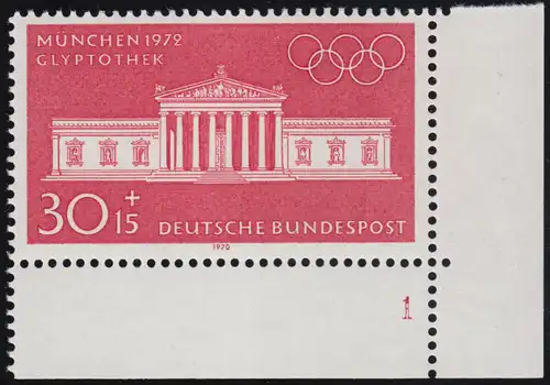 626 Olympische Sommerspiele 30+15 Pf Glyptothek ** FN1