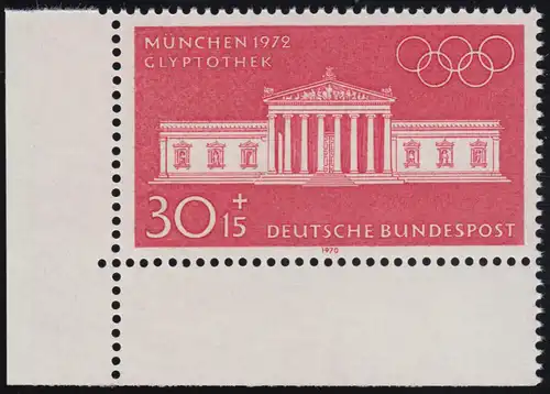 626 Olympische Sommerspiele 30+15 Pf Glyptothek ** Ecke u.l.