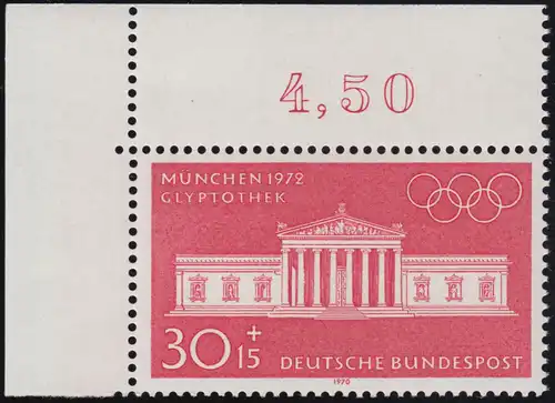 626 Olympische Sommerspiele 30+15 Pf Glyptothek ** Ecke o.l.
