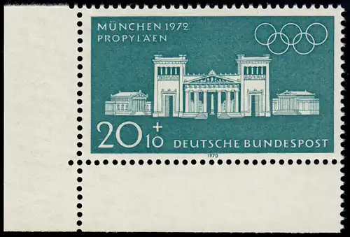 625 Olympische Sommerspiele 20+10 Pf Propyläen ** Ecke u.l.