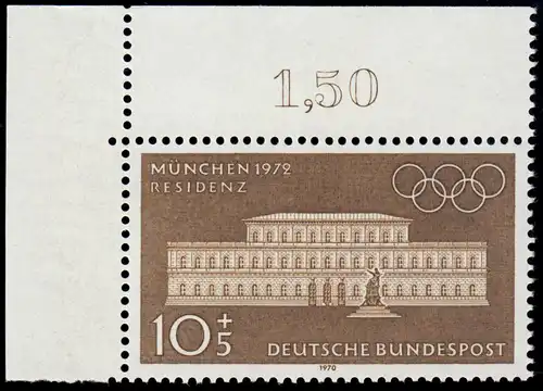 624 Olympische Sommerspiele 10+5 Pf Residenz ** Ecke o.l.