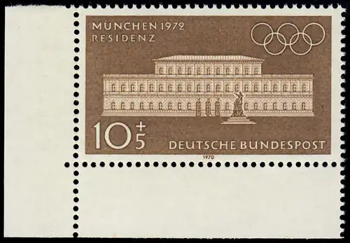 624 Olympische Sommerspiele 10+5 Pf Residenz ** Ecke u.l.