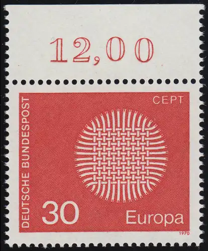 621 Europe 30 Pf Symbole solaire ** Haut-rand