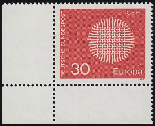 621 Europe 30 Pf Symbol solaire ** Coin et l.