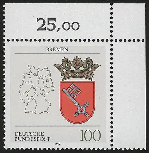 1590 Länderwappen Bremen 100 Pf ** Ecke o.r.