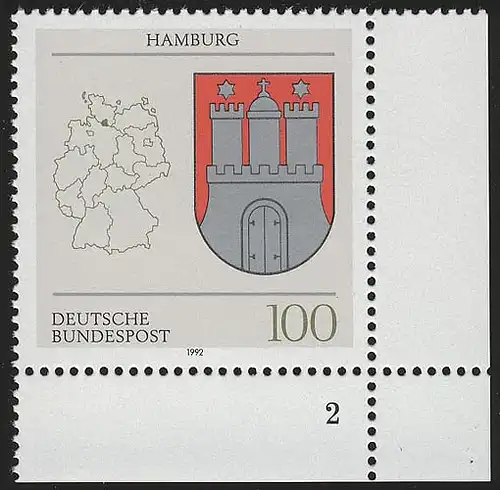 1591 Länderwappen Hamburg 100 Pf ** FN2