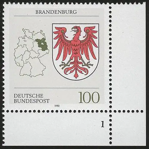 1589 Länderwappen Brandenburg 100 Pf ** FN1