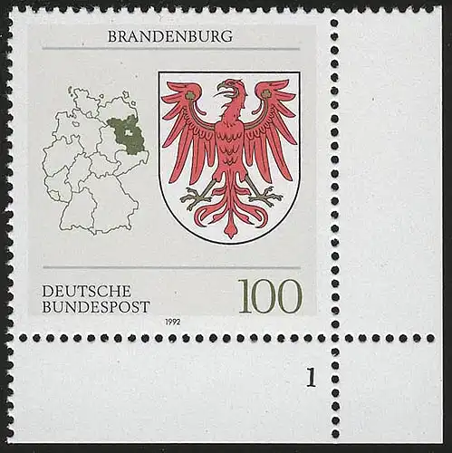 1589 Landerwappen Brandenburg 100 Pf ** FN1