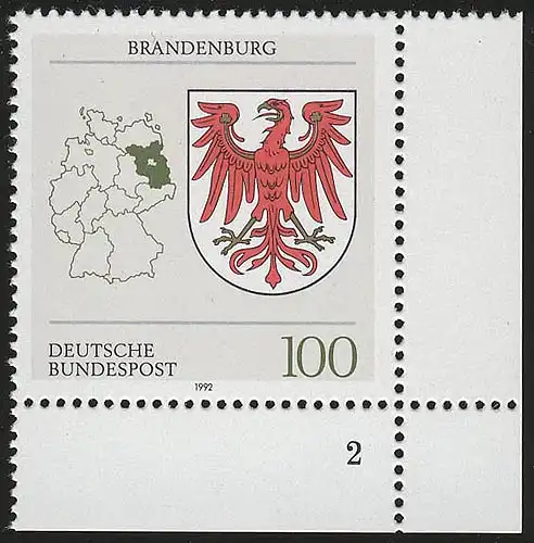 1589 Länderwappen Brandenburg 100 Pf ** FN2