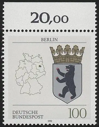 1588 Landerwappen Berlin 100 Pf ** Oberrand