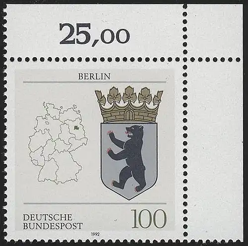1588 Länderwappen Berlin 100 Pf ** Ecke o.r.