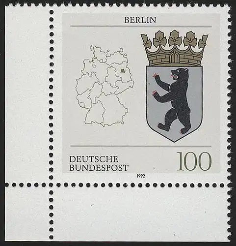 1588 Länderwappen Berlin 100 Pf ** Ecke u.l.