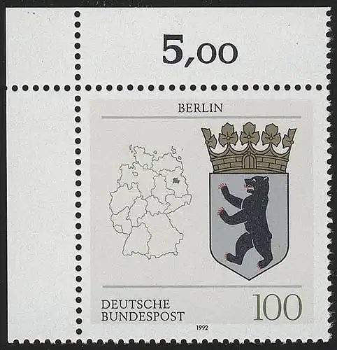 1588 Länderwappen Berlin 100 Pf ** Ecke o.l.