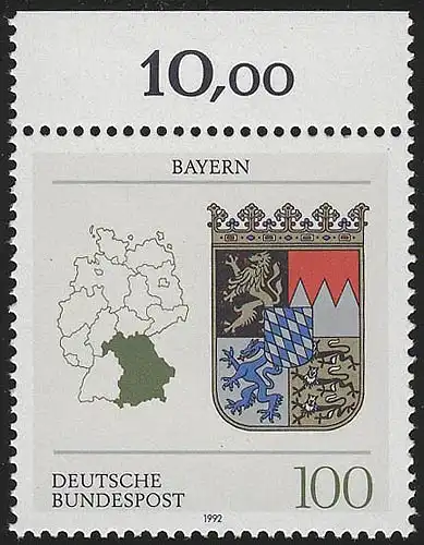 1587 Länderwappen Bayern 100 Pf ** Oberrand