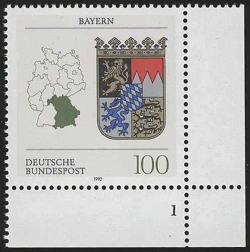 1587 Länderwappen Bayern 100 Pf ** FN1