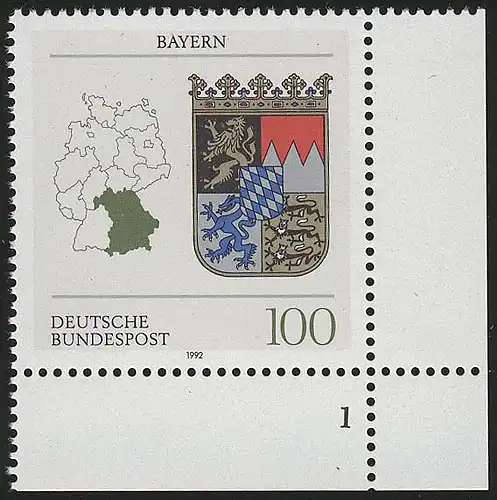 1587 Landerwappen Bayern 100 Pf ** FN1