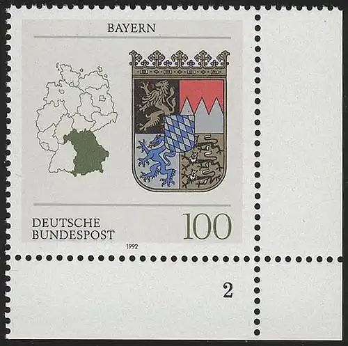1587 Länderwappen Bayern 100 Pf ** FN2