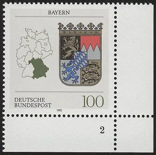 1587 Landerwappen Bayern 100 Pf ** FN2