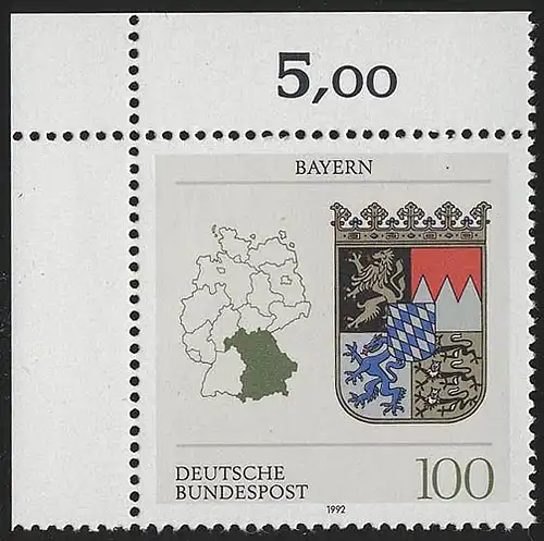 1587 Länderwappen Bayern 100 Pf ** Ecke o.l.