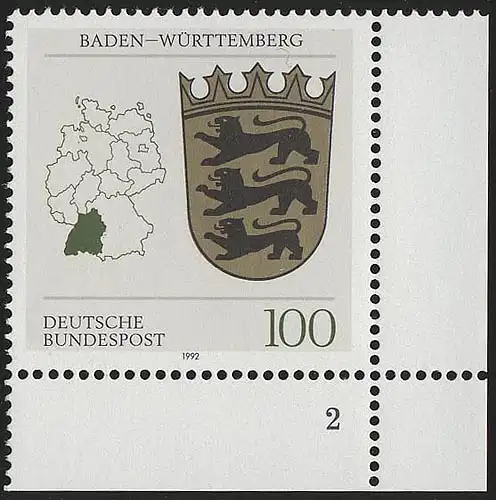1586 Armoiries nationales Bade-Wurtemberg 100 Pf ** FN2