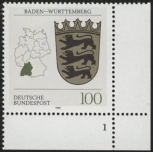 1586 Armoiries nationales Bade-Wurtemberg 100 Pf ** FN1