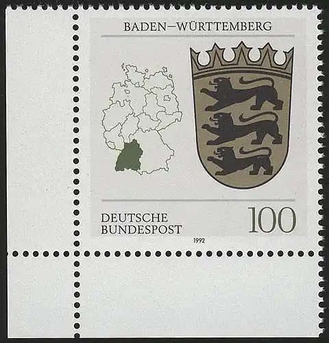1586 Armoiries du Land Baden-Württemberg 100 Pf ** Coin et l.