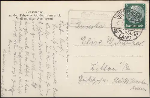 Landpost Goldenspiel au-dessus de GREIFfenBERG LAND (SCHLESIE) 9.7.34 - AK approprié