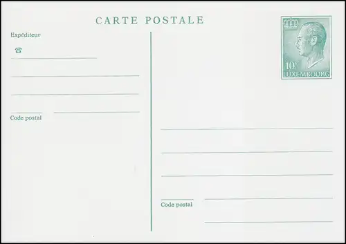 Luxemburg Postkarte P 156 Großherzog Jean 10 Fr. 1986, ungebraucht 