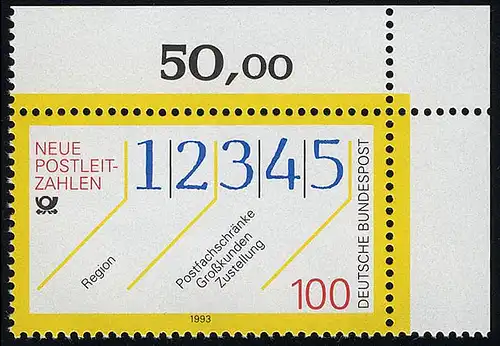1659 Nouveaux codes postaux ** Coin o.r.