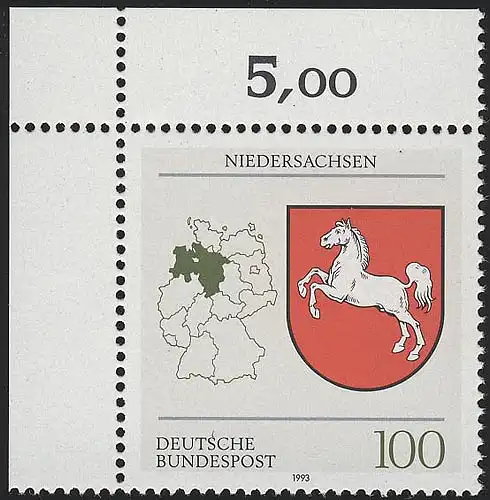 1662 Niedersachsen 100 Pf ** Ecke o.l.