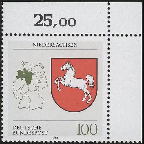 1662 Niedersachsen 100 Pf ** Ecke o.r.