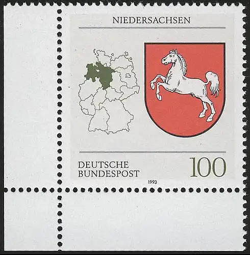 1662 Niedersachsen 100 Pf ** Ecke u.l.