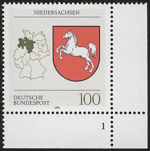 1662 Niedersachsen 100 Pf ** FN1